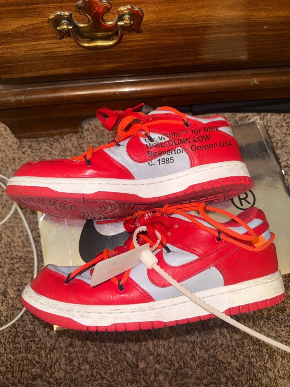 Authentic Off-White × Nike Dunk Low University Red Size 7